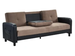 Canapé 3 Places Convertible En Microfibre Et Simili DAILLY - Bicolore Beige Et Noir -Canapé Soldes Boutique canape 277035