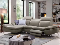 Canapé D'angle Relax électrique En Cuir De Buffle MARSALA - Taupe - Angle Gauche