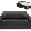 Canapé 3 Places Convertible Express En Simili EMIR - Noir - Couchage 140 Cm - Matelas 22 Cm