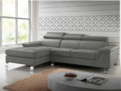 Canapé D'angle Cuir MISHIMA - Gris - Angle Gauche