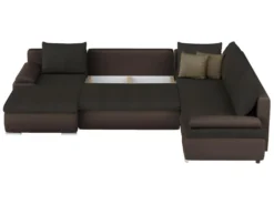 Canapé D'angle Panoramique Convertible Et Réversible En Simili Et Tissu DAKOTA - Marron -Canapé Soldes Boutique canape 294523