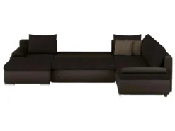 Canapé D'angle Panoramique Convertible Et Réversible En Simili Et Tissu DAKOTA - Marron -Canapé Soldes Boutique canape 294525