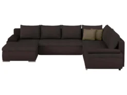 Canapé D'angle Panoramique Convertible Et Réversible En Simili Et Tissu DAKOTA - Marron -Canapé Soldes Boutique canape 294527