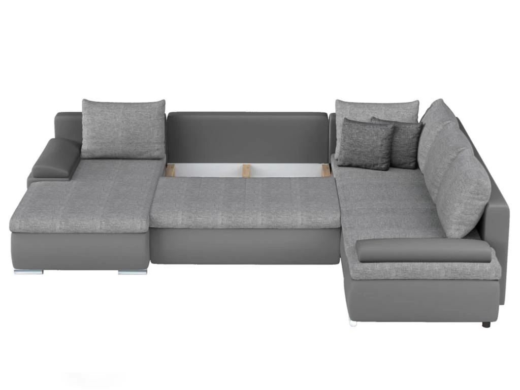 Canapé D'angle Panoramique Convertible Et Réversible En Simili Et Tissu DAKOTA - Gris 6 Canapé D'angle Panoramique Convertible Et Réversible En Simili Et Tissu DAKOTA - Gris – Image 6