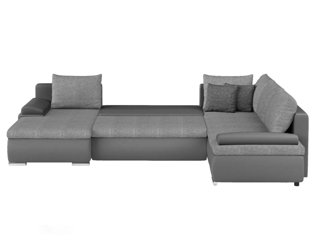 Canapé D'angle Panoramique Convertible Et Réversible En Simili Et Tissu DAKOTA - Gris 5 Canapé D'angle Panoramique Convertible Et Réversible En Simili Et Tissu DAKOTA - Gris – Image 5
