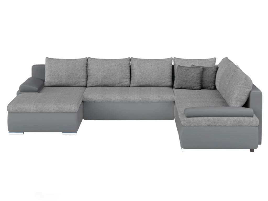 Canapé D'angle Panoramique Convertible Et Réversible En Simili Et Tissu DAKOTA - Gris 4 Canapé D'angle Panoramique Convertible Et Réversible En Simili Et Tissu DAKOTA - Gris – Image 4