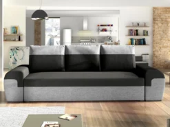 Canapé 3 Places Convertible GABY En Tissu - Bicolore Noir Et Gris Clair