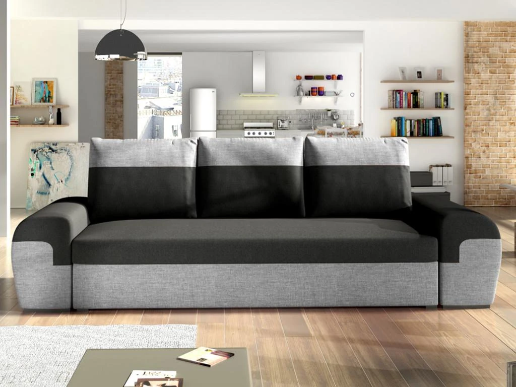 Canapé 3 Places Convertible GABY En Tissu - Bicolore Noir Et Gris Clair 1 Canapé 3 Places Convertible GABY En Tissu - Bicolore Noir Et Gris Clair