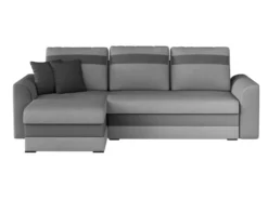 Canapé D'angle Réversible Et Convertible GIANY En Tissu Et Simili- Gris Clair Avec Bandes Anthracites -Canapé Soldes Boutique canape 295847