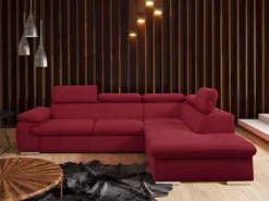 Canapé D'angle Convertible En Tissu Avec Coffre De Rangement FABIEN - Rouge - Angle Droit