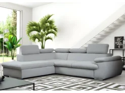 Canapé D'angle Convertible En Tissu Avec Coffre De Rangement FABIEN - Gris Clair- Angle Gauche