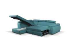 Canapé D'angle Convertible En Tissu Avec Coffre De Rangement FABIEN - Turquoise - Angle Gauche -Canapé Soldes Boutique canape 300063