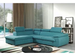 Canapé D'angle Convertible En Tissu Avec Coffre De Rangement FABIEN - Turquoise - Angle Gauche