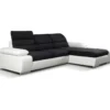 Canapé D'angle Convertible En Tissu Et Simili MIRABEAU - Bicolore Noir/blanc - Angle Droit