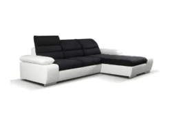 Canapé D'angle Convertible En Tissu Et Simili MIRABEAU - Bicolore Noir/blanc - Angle Droit