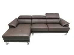 Canapé D'angle Gauche En Cuir Premium Marron EXCELSIORA -Canapé Soldes Boutique canape 302777