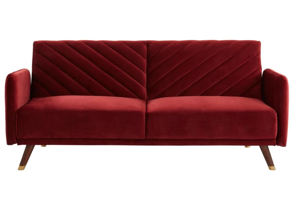 Canapé 3 Places Convertible Clic-clac En Velours JORIS - Rouge 4 Canapé 3 Places Convertible Clic-clac En Velours JORIS - Rouge – Image 4