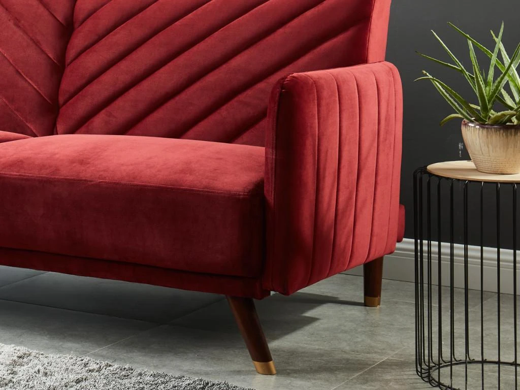 Canapé 3 Places Convertible Clic-clac En Velours JORIS - Rouge 3 Canapé 3 Places Convertible Clic-clac En Velours JORIS - Rouge – Image 3