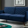 Canapé 3 Places Convertible Clic-clac En Velours JORIS - Bleu Nuit