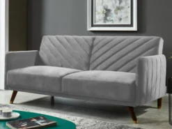 Canapé 3 Places Convertible Clic-clac En Velours JORIS - Gris Clair