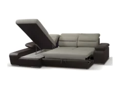 Canapé D'angle Convertible En Tissu Et Simili MIRABEAU - Bicolore Beige/marron - Angle Gauche -Canapé Soldes Boutique canape 303651