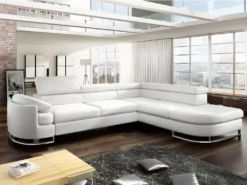 Canapé D'angle Convertible En Simili MYSEN - Blanc - Angle Droit