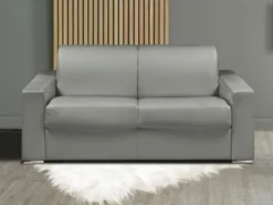 Canapé 2 Places Convertible Express En Simili CALITO - Gris - Couchage Lattes Larges 120 Cm - Matelas 14 Cm