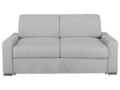 Canapé 3 Places Convertible Express En Tissu CALITO - Gris - Couchage Lattes Larges 140 Cm - Matelas 18 Cm