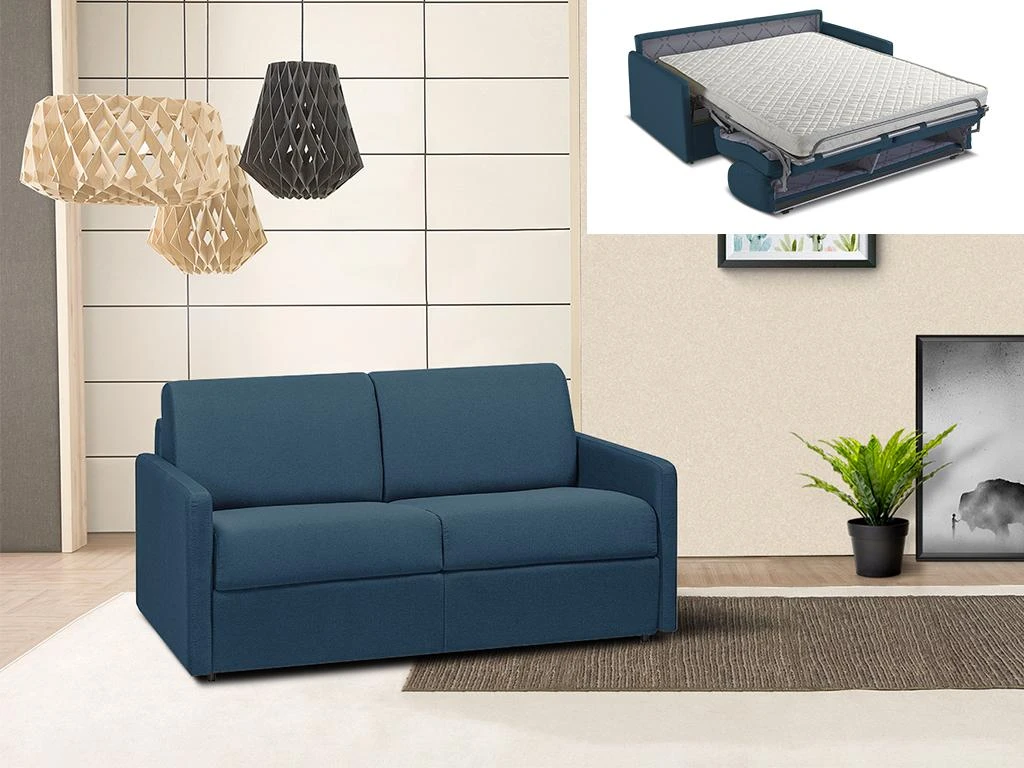Canapé 2 Places Convertible Express En Tissu CALIFE - Bleu Foncé - Couchage 120 Cm - Matelas 14 Cm 2 Canapé 2 Places Convertible Express En Tissu CALIFE - Bleu Foncé - Couchage 120 Cm - Matelas 14 Cm – Image 2