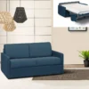 Canapé 2 Places Convertible Express En Tissu CALIFE - Bleu Foncé - Couchage 120 Cm - Matelas 18 Cm