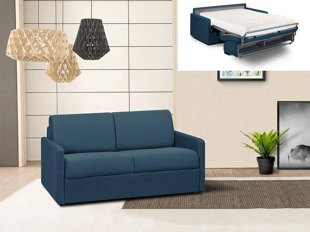 Canapé 2 Places Convertible Express En Tissu CALIFE - Bleu Foncé - Couchage 120 Cm - Matelas 18 Cm 1 Canapé 2 Places Convertible Express En Tissu CALIFE - Bleu Foncé - Couchage 120 Cm - Matelas 18 Cm
