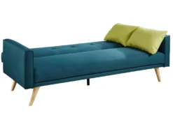 Canapé 3 Places Convertible En Tissu DARVEL - Bleu Canard Et Coussins Vert Pomme -Canapé Soldes Boutique canape 310811