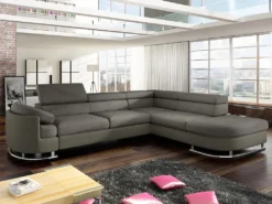 Canapé D'angle Convertible En Tissu Et Simili MYSEN - Taupe - Angle Droit