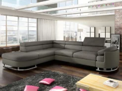 Canapé D'angle Convertible En Tissu Et Simili MYSEN - Taupe - Angle Gauche