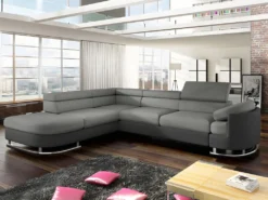 Canapé D'angle Convertible En Tissu Et Simili MYSEN - Gris Et Anthracite - Angle Gauche