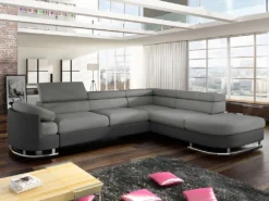 Canapé D'angle Convertible En Tissu Et Simili MYSEN - Gris Et Anthracite - Angle Droit