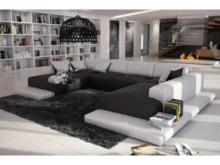 Canapé Panoramique 7 Places En Simili SCOSY - Bicolore Noir Et Blanc