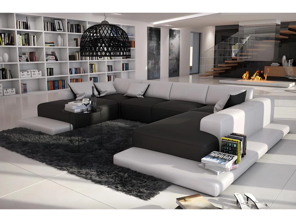 Canapé Panoramique 7 Places En Simili SCOSY - Bicolore Noir Et Blanc 1 Canapé Panoramique 7 Places En Simili SCOSY - Bicolore Noir Et Blanc