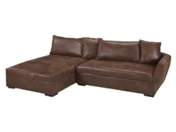 Canapé D'angle Convertible En Microfibre Vieillie ROMANE - Marron Vintage - Angle Gauche -Canapé Soldes Boutique canape 319109