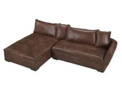 Canapé D'angle Convertible En Microfibre Vieillie ROMANE - Marron Vintage - Angle Gauche -Canapé Soldes Boutique canape 319111