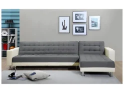 Canapé D'angle Convertible Et Réversible En Tissu Et Simili WILLIS - Blanc/gris -Canapé Soldes Boutique canape 327473
