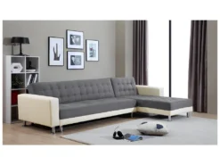 Canapé D'angle Convertible Et Réversible En Tissu Et Simili WILLIS - Blanc/gris -Canapé Soldes Boutique canape 327475