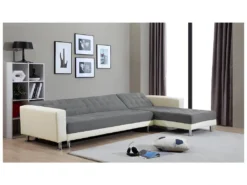 Canapé D'angle Convertible Et Réversible En Tissu Et Simili WILLIS - Blanc/gris -Canapé Soldes Boutique canape 327477