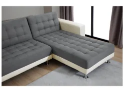 Canapé D'angle Convertible Et Réversible En Tissu Et Simili WILLIS - Blanc/gris -Canapé Soldes Boutique canape 327491