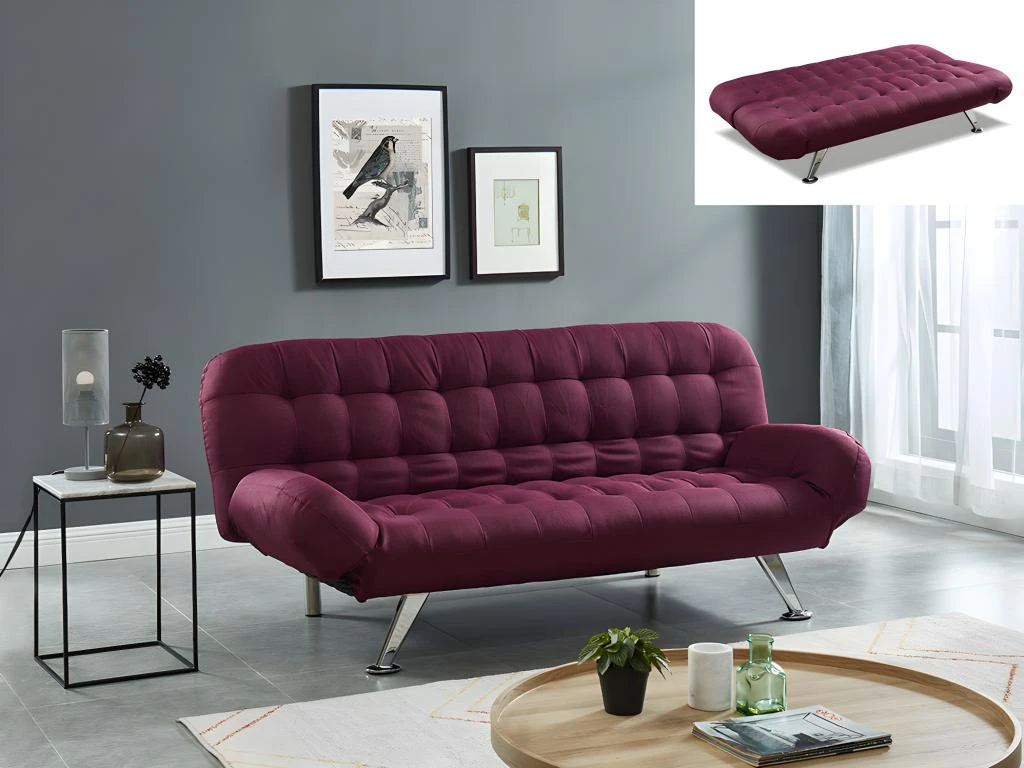 Canapé Convertible Clic-clac En Tissu BERRY - Prune 2 Canapé Convertible Clic-clac En Tissu BERRY - Prune – Image 2