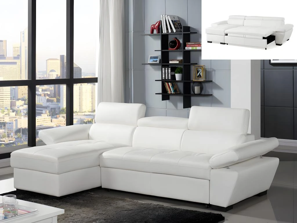 Canapé D'angle Convertible En Cuir JONOVA - Blanc - Angle Droit 9 Canapé D'angle Convertible En Cuir JONOVA - Blanc - Angle Droit – Image 9