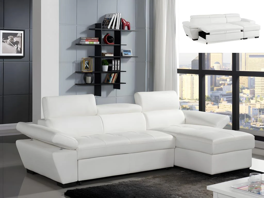 Canapé D'angle Convertible En Cuir JONOVA - Blanc - Angle Droit 2 Canapé D'angle Convertible En Cuir JONOVA - Blanc - Angle Droit – Image 2