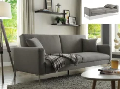 Canapé 3 Places Convertible En Tissu MUNIO - Gris Clair