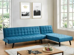 Canapé Modulable Convertible BAYOU En Tissu - Bleu Et Passepoil Noir -Canapé Soldes Boutique canape 346859