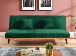 Canapé 3 Places Convertible Clic-clac En Velours KERBI - Vert Sapin -Canapé Soldes Boutique canape 351409